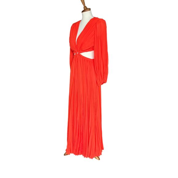 Michael Costello Orange Plunging Gown Orange XS Pleated Designer Slit $388 NEW - Picture 5 of 8
